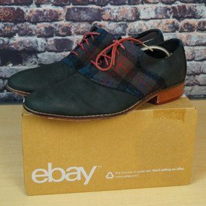 Cole Haan NikeAir Oxford Shoes Blue Suede Leather Plaid Wool Flannel Mens 11